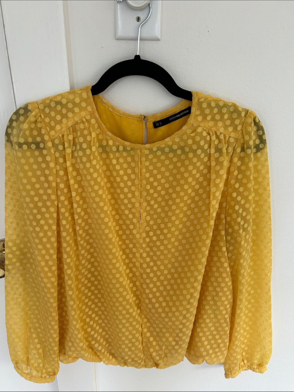 Polka Dot Sheer Puff-Sleeve Blouse — Yellow